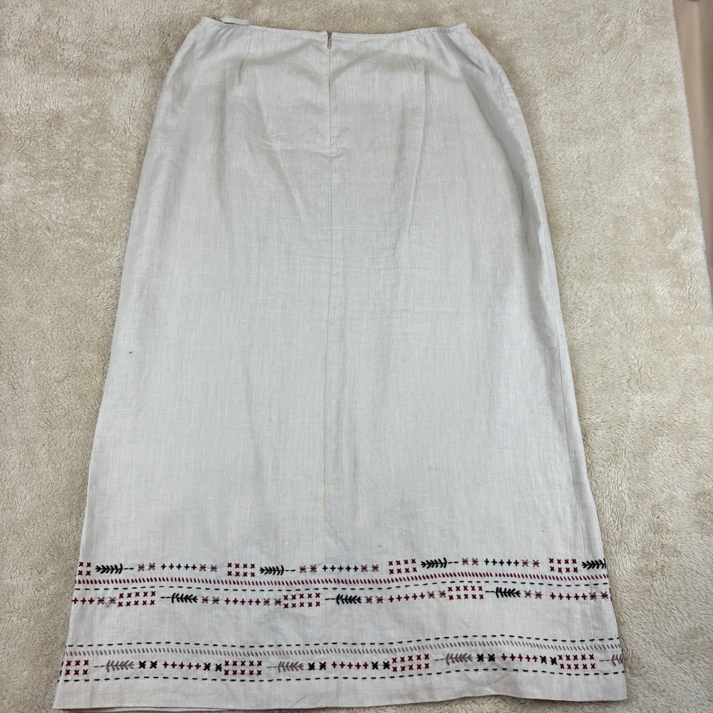 Nordstrom Linen Wrap Skirt 14 Boho Coastal Grandma Cottagecore Embroidered Hem - Picture 3 of 13